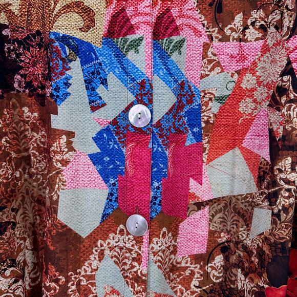 Ali Miles Floral Mixed Media Oyster Button Shirt Plus Size 2X Artsy Lagenlook - Picture 6 of 8